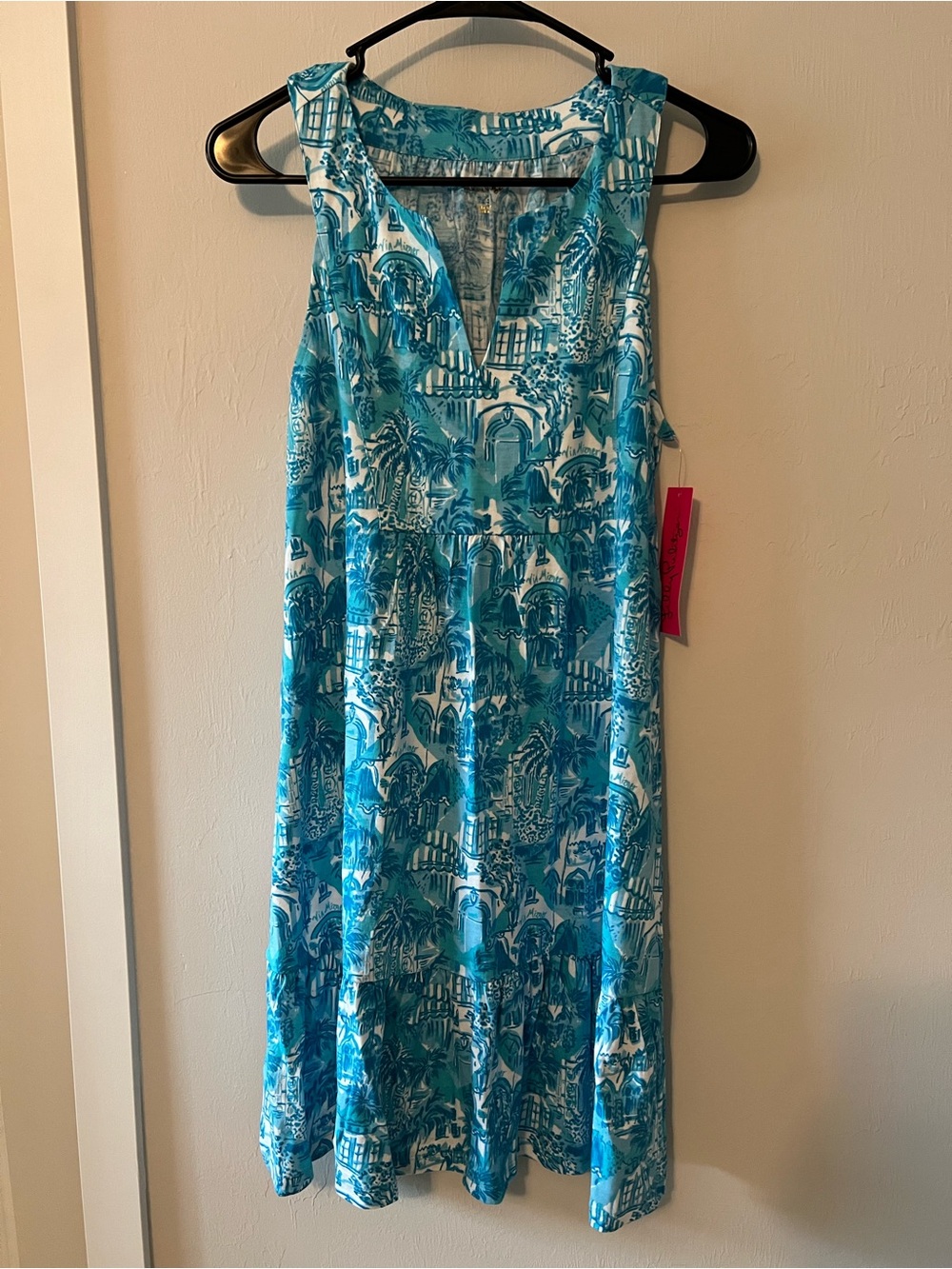 Lilly Pulitzer Turquoise & White Tropical Print Sleeveless Dress
